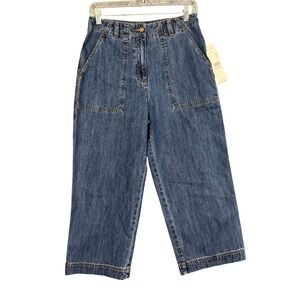 Jones Sport Jeans Womens 4‎ High Rise Wide Leg Crop Med Wash 100% Cotton NWT